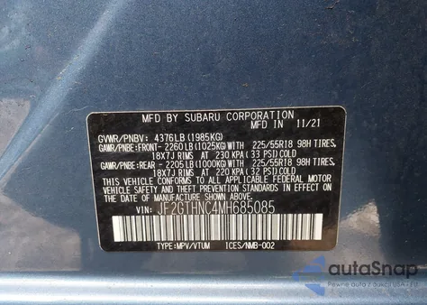 2021 Subaru Crosstrek Limited z USA, uszkodzony, nr VIN JF2GTHNC4MH685085